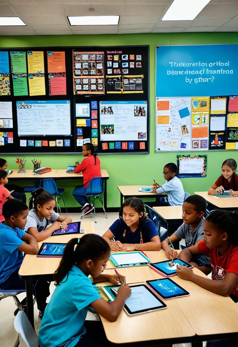 A diverse group of students in various educational settings, engaging with personalized learning tools like tablets and interactive boards. Bright expressions of curiosity and achievement, showcasing a mix of cultural backgrounds. Elements of technology and creativity, with books and art supplies scattered around. Inspirational quotes about education in the background. vibrant colors. super-realistic.